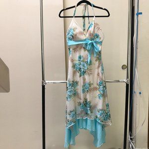 Blue Floral Halter Sun Dress